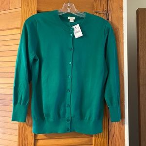J. Crew 3/4 Sleeve Green Button Front Cotton Cardigan Sweater - NWT